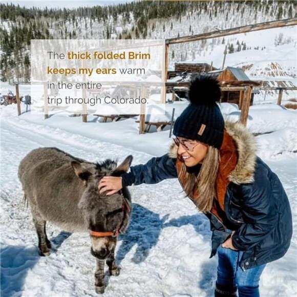 Women Winter Knitted Beanie Hat with Faux Fur Pom Warm Knit Skull Cap Beanie‎ - Picture 5 of 6